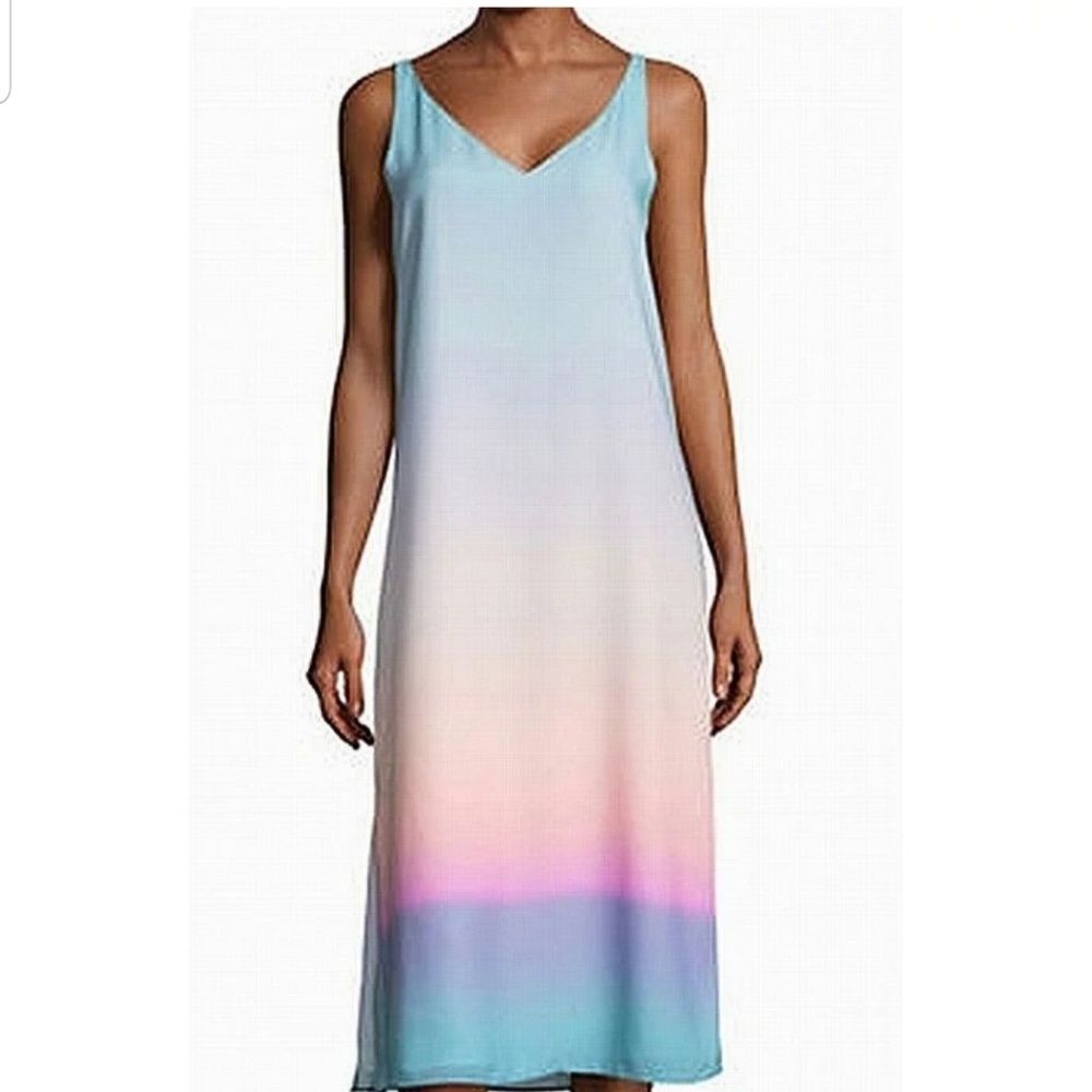 Halston Blue Ombre V neck dress sz L